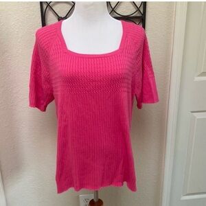 Denim&Co Pink Ribbed Short Sleeve Sweater
